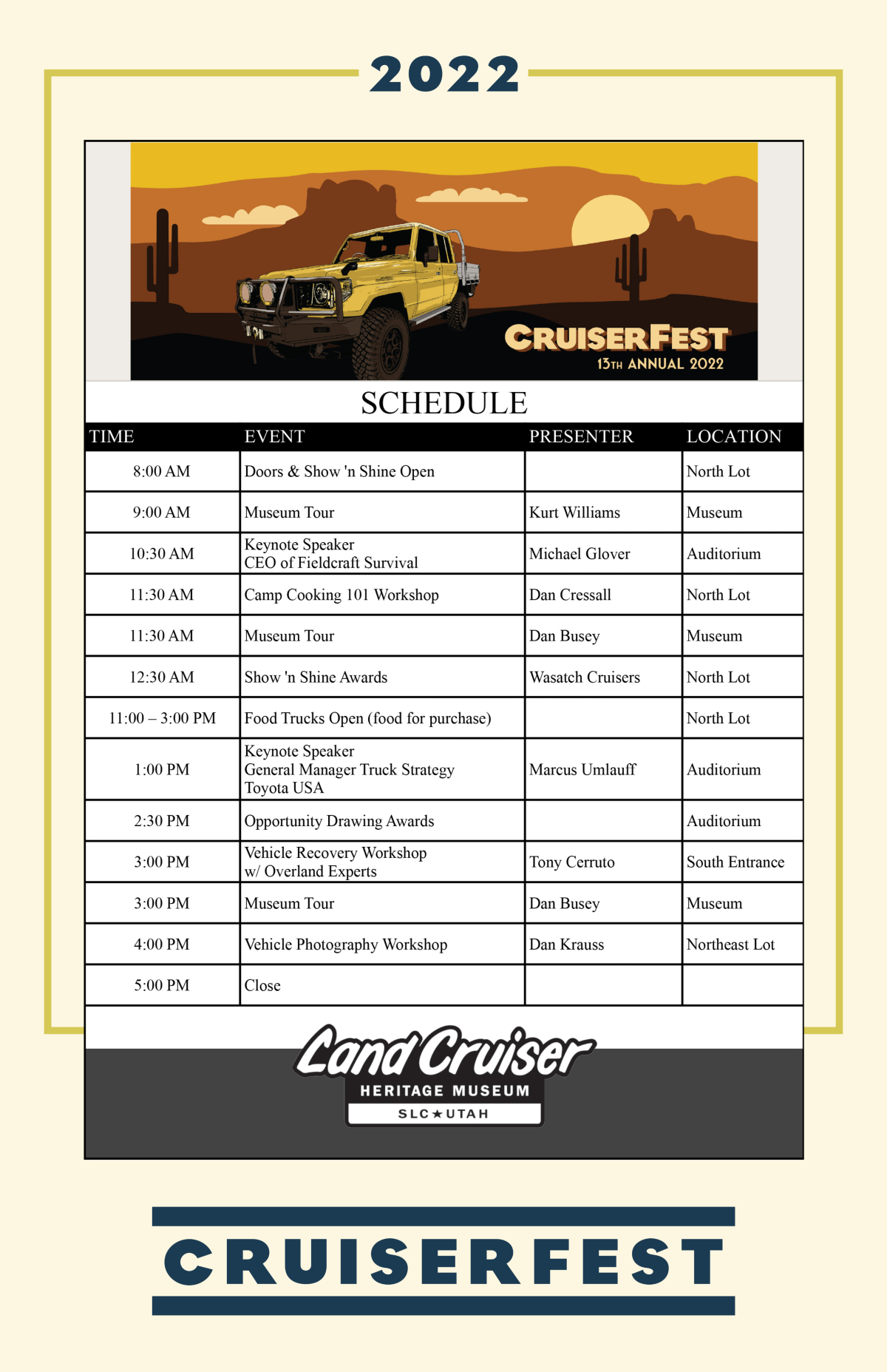 CruiserFest 2022 Schedule